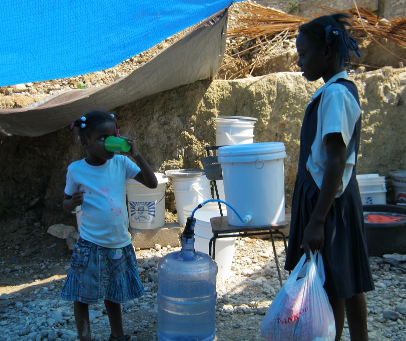 Haitian Girls with Clean Drinking Water